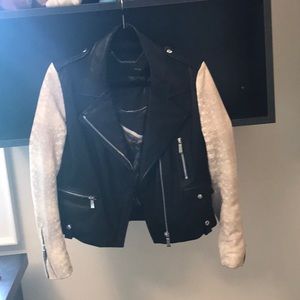 Barbara Bui Leather Jacket with White Croc Sleeves